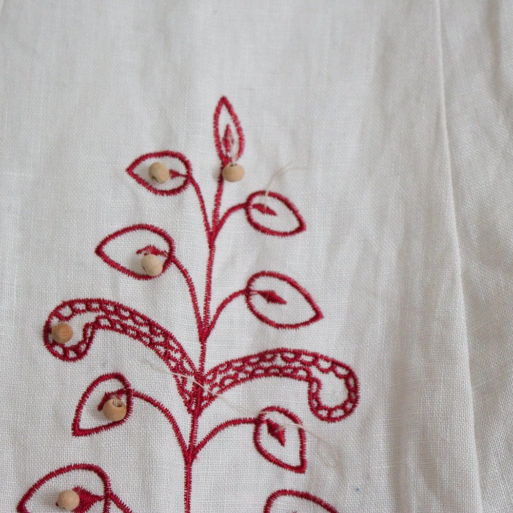 100% Linen Skirt Boho Sunny Leigh Embroidered White Skirt Red Detail Size 12 - Picture 9 of 10